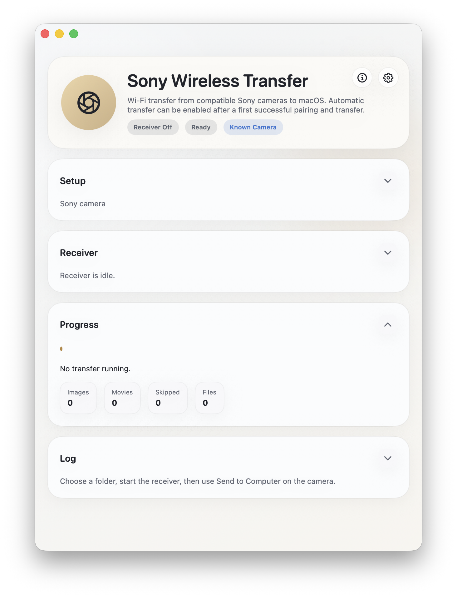 Sony Wireless Transfer shown in a macOS window